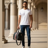 TÚI DU LỊCH DA FULL-GRAIN LEATHER MÀU ĐEN – OLD ANGLER - SẢN XUẤT THỦ CÔNG TỪ ITALY