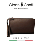 CLUTCH DA THẬT NAM MÀU NÂU 1812212-28 - GIANNI CONTI - SẢN XUẤT THỦ CÔNG TẠI ITALY