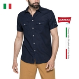 ÁO SƠ MI NAM CỘC TAY MÀU XANH THAN VẢI COTTON LANH – CARRERA JEANS - NHẬP KHẨU CHÍNH HÃNG TỪ Ý