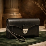 CLUTCH NAM FULL-GRAIN LEATHER MÀU ĐEN – OLD ANGLER - SẢN XUẤT THỦ CÔNG TỪ ITALY