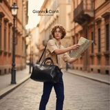 TÚI DU LỊCH DA THẬT MÀU ĐEN 912294-10 - GIANNI CONTI - SẢN XUẤT THỦ CÔNG TỪ ITALY