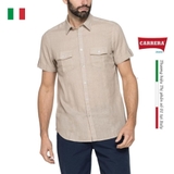 ÁO SƠ MI NAM CỘC TAY MÀU BE VẢI COTTON LANH – CARRERA JEANS - NHẬP KHẨU CHÍNH HÃNG TỪ Ý