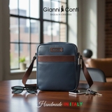 (SEO) TÚI ĐEO CHÉO DA THẬT MÀU XANH 6052812-627 - GIANNI CONTI - SẢN XUẤT THỦ CÔNG TẠI ITALY