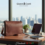 TÚI ĐEO CHÉO DA THẬT MÀU NÂU 914367-28 - GIANNI CONTI - SẢN XUẤT THỦ CÔNG TẠI ITALY