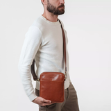 TÚI ĐEO CHÉO DA THẬT MÀU NÂU 912154-28 - GIANNI CONTI - SẢN XUẤT THỦ CÔNG TẠI ITALY