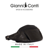TÚI ĐEO HÔNG DA THẬT MÀU ĐEN 915055-10 - GIANNI CONTI - SẢN XUẤT THỦ CÔNG TẠI ITALY
