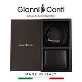 GIFT SET VÍ VÀ THẮT LƯNG DA THẬT MÀU ĐEN 919969-10 – GIANNI CONTI - SẢN XUẤT THỦ CÔNG TẠI ITALY