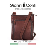 TÚI ĐEO CHÉO DA THẬT MÀU NÂU 4112371-25 - GIANNI CONTI - SẢN XUẤT THỦ CÔNG TỪ ITALY