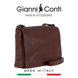 TÚI ĐEO CHÉO DA THẬT MÀU NÂU 914367-28 - GIANNI CONTI - SẢN XUẤT THỦ CÔNG TẠI ITALY