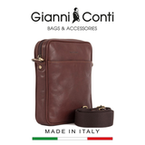 TÚI ĐEO CHÉO DA THẬT MÀU NÂU 912154-28 - GIANNI CONTI - SẢN XUẤT THỦ CÔNG TẠI ITALY