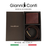 GIFT SET VÍ VÀ THẮT LƯNG DA THẬT MÀU NÂU ĐẬM 919969-28 – GIANNI CONTI - SẢN XUẤT THỦ CÔNG TẠI ITALY