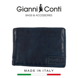 VÍ NAM DA THẬT CAO CẤP MÀU XANH JEANS – GIANNI CONTI - SẢN XUẤT THỦ CÔNG TẠI ITALY