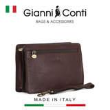 CLUTCH NAM DA THẬT MÀU NÂU ĐẬM 912019-28 – GIANNI CONTI - SẢN XUẤT THỦ CÔNG TỪ ITALY