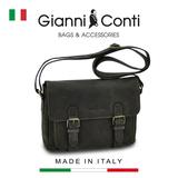 TÚI ĐEO CHÉO DA THẬT MÀU GHI XÁM 964158-16 - GIANNI CONTI - SẢN XUẤT THỦ CÔNG TỪ ITALY