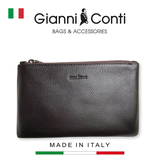 CLUTCH DA THẬT NAM MÀU NÂU ĐEN 582201-28 – GIANNI CONTI - SẢN XUẤT THỦ CÔNG TẠI ITALY