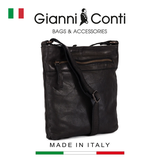 TÚI ĐEO CHÉO DA THẬT MÀU ĐEN 4203338-10 - GIANNI CONTI - SẢN XUẤT THỦ CÔNG TỪ ITALY