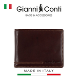 VÍ DA THẬT NAM MÀU NÂU ĐẬM 707111-20 – GIANNI CONTI - SẢN XUẤT THỦ CÔNG TẠI ITALY