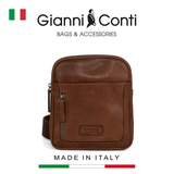 TÚI ĐEO CHÉO DA THẬT MÀU NÂU 9442385-25 - GIANNI CONTI - SẢN XUẤT THỦ CÔNG TẠI ITALY