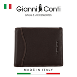 VÍ DA THẬT NAM MÀU NÂU ĐẬM 587748-163 – GIANNI CONTI - SẢN XUẤT THỦ CÔNG TẠI ITALY