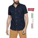 ÁO SƠ MI NAM CỘC TAY MÀU XANH THAN VẢI COTTON LANH – CARRERA JEANS - NHẬP KHẨU CHÍNH HÃNG TỪ Ý