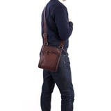 TÚI ĐEO CHÉO DA THẬT MÀU NÂU 4112371-25 - GIANNI CONTI - SẢN XUẤT THỦ CÔNG TỪ ITALY