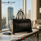 TÚI DU LỊCH DA THẬT MÀU ĐEN 912294-10 - GIANNI CONTI - SẢN XUẤT THỦ CÔNG TỪ ITALY