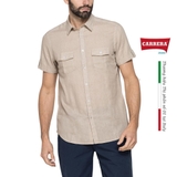 ÁO SƠ MI NAM CỘC TAY MÀU BE VẢI COTTON LANH – CARRERA JEANS - NHẬP KHẨU CHÍNH HÃNG TỪ Ý