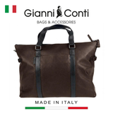 TÚI DU LỊCH DA THẬT MÀU NÂU ĐEN 4952579-28 - GIANNI CONTI - SẢN XUẤT THỦ CÔNG TỪ ITALY