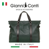 TÚI DU LỊCH DA THẬT MÀU XANH ĐẬM 4952579-61 - GIANNI CONTI - SẢN XUẤT THỦ CÔNG TỪ ITALY