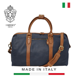 TÚI DU LỊCH DA BÊ MỀM CAO CẤP MÀU XANH JEANS -  MEDICI OF FLORENCE - SẢN XUẤT THỦ CÔNG TẠI ITALIA