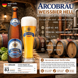 Bia Đức Arcobräu Weissbier Hell - Bia Lúa Mỳ Truyền Thống 5,1% - Chai 500ml - Thùng 20 Chai - Nhập Khẩu Đức