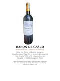 Vang Đỏ Pháp Baron de Gascq Bordeaux AOC 750ml - Charles Yung - Chính Hãng