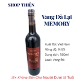 Rượu Vang Đỏ Đà Lạt Memory 14.5% 750ml - Ladofoods Chính Hãng Giá Tốt