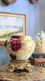 (Mới về) bình gốm sứ jar limoges hoa hồng đế đồng