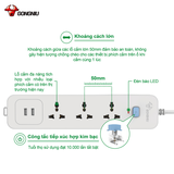 Ổ Cắm Điện Gongniu 3 Ổ Đa Năng + 2 USB 1 Công Tắc – Công Suất 10A/250/2500W – Trắng – Chính Hãng (N103U)