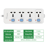 Ổ Cắm Điện Gongniu 4 Ổ Đa Năng 4 Công Tắc – Công Suất 10A/250/2500W – Trắng – Chính Hãng (N3040)