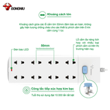 Ổ Cắm Điện Gongniu Đa Năng 8 Ổ 1 Công Tắc – Công Suất 10A/250/2500W – Trắng – Chính Hãng (V1080)