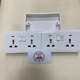 Bộ phích cắm đôi 3 chấu có công tắc kèm đế