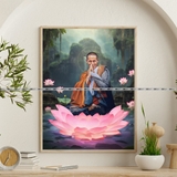 [TMT- 32]Tranh Sư Thầy Thích Minh Tuệ In Trên Giấy Mỹ Thuật Khung Gỗ Composite Nhiều Kích Thước 20x30, 30x40, 40x50cm