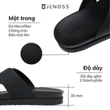 Dép Pawns - Quai Da Microfiber Ngang Đế Thoải Mái Cho Di Chuyển, Chạy Bộ, Bơi Lội, Dép Thời Trang Unisex, Màu Đen, Chính Hãng Jenoss