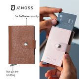 Ender - Ví Thông Minh Da Nam Với Hộp Đựng Thẻ Tự Động, Bóp Tiền Da Nam Nữ Saffiano Cao Cấp Gập Hai Nhỏ Gọn Mini Chính Hãng Jenoss