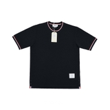 Thom Browne Phối Viền Cổ & Tay 3 Sọc Milano Stripe T-Shirt - Black