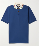 Áo Polo Gucci Blue Logo-Embroidered Cotton Blend Pique (Check Code)