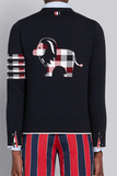 Áo Khoác Cardigan Thom Browne Cotton Crepe Buffalo Check Lion