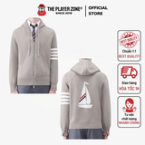 Áo Hoodie Zip Thom Browne Merino Jersey Sail Boat Intarsia 4 Bar - Brown