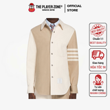 Áo Khoác Thom Browne Fun-Mix Selvedge Denim Snap Front Shirt Jacket - Ivory White and Khaki