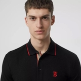 Áo Polo Burberry Icon Striped Placket Cotton Pique Navy