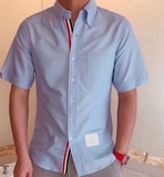 Áo Sơ Mi Tay Ngắn Thom Browne Short Sleeve Classic Grosgrain Placket Oxford Shirt Blue