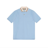 Áo Polo Gucci Stretch Cotton Piquet With Embroidery GG in Blue