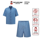 Set Sơ mi + Quần Short Dior Oblique Short-Sleeved Shirt Blue Silk and Cotton Jacquard - Blue